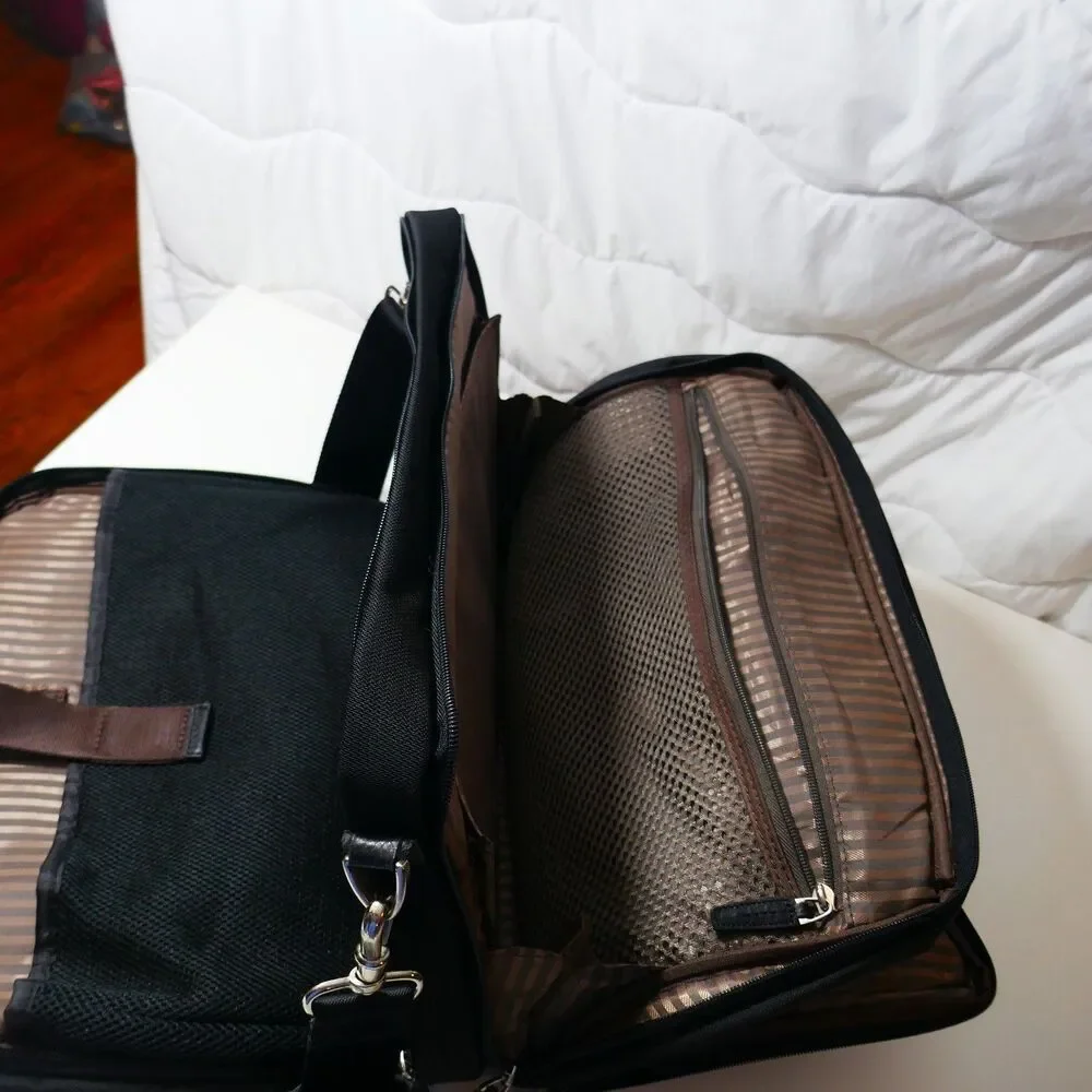 Moonsus Marsus Black Nylon Briefcase Laptop Bag with Padded Shoulder Strap